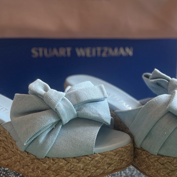 Stuart Weitzman NWB Loveknot Espadrille Wedge Vintage Denim/Jute Size 40/9.5 B - Picture 6 of 10